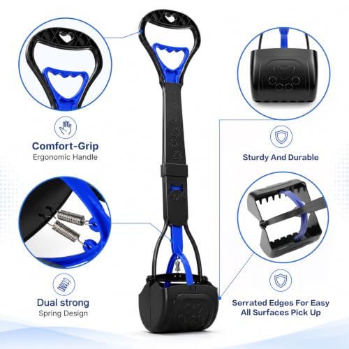 Image of 31inch Large Pooper Scooper for Dogs with Long Handle, Sturdy & Durable, Not Easy to Break, Lightweight & Easy to Use, Easy to Pick Up from Grass and Gravel | Less Bend Down, One-hand Operate Pick up for all Surface, Heavy Duty Poop Scooper for Large Medium & Small Dogs