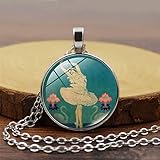 Ballet Dancer Swan Lake Art Deco Ballerina Glass Pendant in Bronze or Silver Link Chain Necklace...
