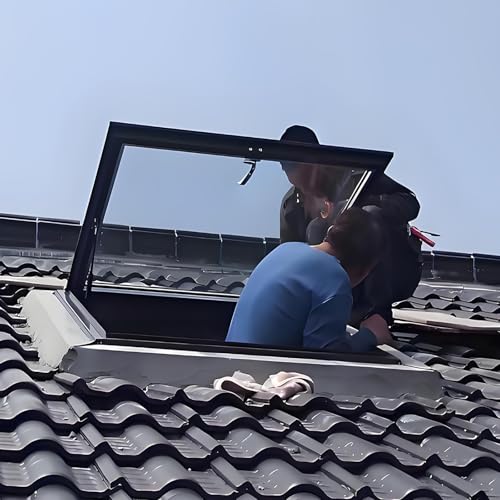 Trampilla De Techo Con Vidrio Reforzado, Ventana De Techo Y Claraboya Para Sótano, Puerta De Iluminación Con Película Solar Y Guantes, Ventana De Aluminio Personalizable Para Ático Y Solario(LxW 50x50