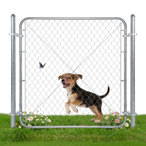 48 H Chain Link Fence Gate with 67 Posts Width Adjustable 24-72 Galvanized Metal Yard Garden & Farm Gate Kit for Backyard Dog Fence Chicken Coop & Side Gates