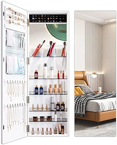 FIFOR Jewelry Armoire, Wall Mounted/Door Hanging Mirror, Lockable Jewelry Cabinet, with Full Length Mirror and 6 Storage Rack, Jewelry Organizer Storage Box, for Women Girls