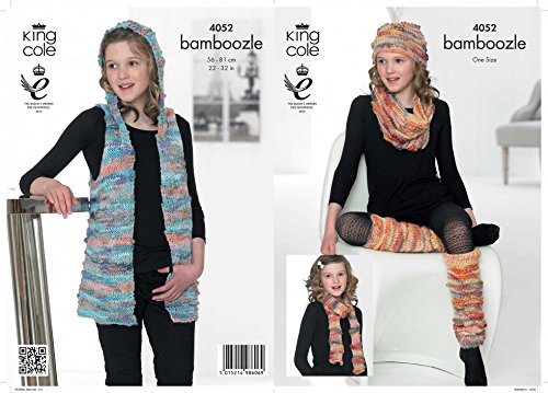 King Cole Girls Waistcoat, Hat, Scarf, Leg Warmers & Snood Bamboozle Knitting Pattern 4052 Chunky