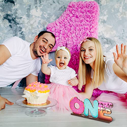 Haooryx Donut One Letter Sign Wooden Centerpiece Sweet One Doughnut Theme 1St Birthday Party Decoration Baby Girls First B-Day Baby Shower Table Topper Ornament Photo Props For One Year Old Kids #TOP4