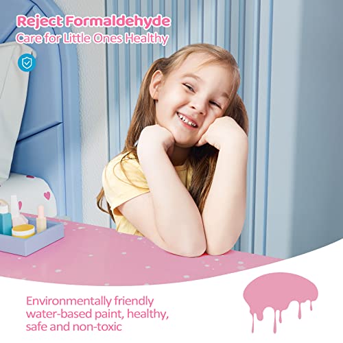 Joymor Kids Vanity Set, Wooden Princess Makeup Table With Stool, Tri-Folding Mirror, Large Drawer, Solid Wooden Legs Pretend Beauty Make Up Dressing Play Set For Girls Best Gift (Pink) #TOP1