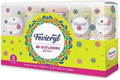 Fevicryl 3D Outliners Glitter Kit 20ml X 5 Fabric And Multi-Surface 3D Outliners Assorted Pack, Multi Colour Diy Art & Craft Ideal For Artists, Gifting