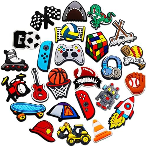 25 50Pcs Boys Shoe Decoration Charms for Croc Bubble Slides Sandals Clogs, Sports Game Shoes Decorations for Boys Men Adult (25)