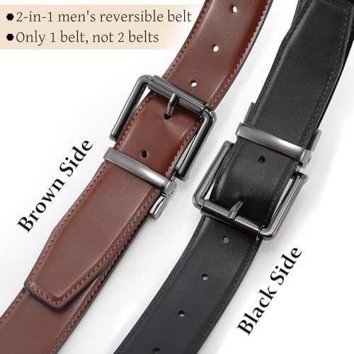 Men’s Belt Dress Casual Reversible 1.5 Leather Belt Rotated Buckle4