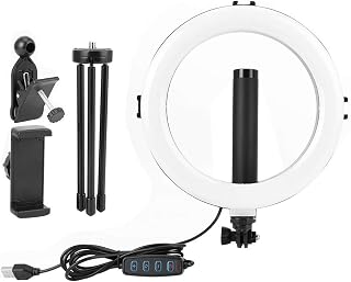 cyrank 20cm/7.9in LED Ring Light, Selfie Light with Extendable Phone Base Tripod Photography Fill Light 2700k-6500k Dimmable Ring Light for Photography Live Laptop Video Conference