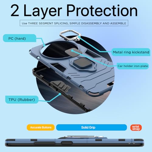 Image of Pikkme D5 Tough Armor Bumper Case | 360 Protection Case | Ring Holder Stand Back Cover for Vivo X200 Pro 5G (Blue)