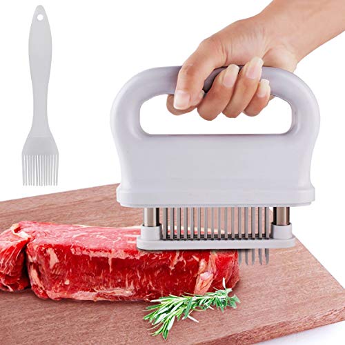 Meat Tenderizer, 48 Stainless Steel Ultra Sharp Meat Tenderizer Needle Blade Tenderizer with Basting Brush for BBQ Tenderizing Steak, Beef, Chicken