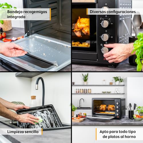 Miniatura 8 de Tzs First Austria - Mini Horno 60l 2000w - Minihorno Espacioso Para Pizza Con Temperatura Hasta 230 C Y 6 Modos - Con Temporizador 60 Min, 4 Alturas De Inserción, Bandeja, Rejilla Y Asador Giratorio
