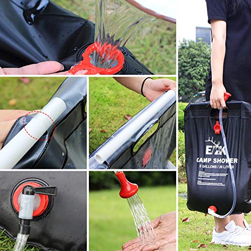 Elk Solar Heated Portable Shower Bag With Removable Hose And On/Off Switch For Outdoor Camping, Hiking And Traveling (5 Gallons / 20 Liters) #TOP5