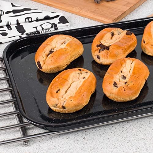 Russell Hobbs CW11441 Baking Tray, Vitreous Enamel Coated Steel Large Oven Tin, Easy Clean, For Roasting/Baking, Cookies, Chips, Durable Flat Baking Pan, Romano Collection, Black, 40 cm