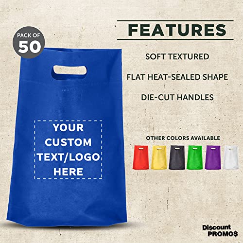 DISCOUNT PROMOS Custom Non-Woven Exhibition Tote Bags Set of 50, Personalized Bulk Pack - Perfect for Shopping, Grocery, Beach, Picnic - Blue 11\"X14\"2.5\", Die-cut Handles - Thumbnail 2