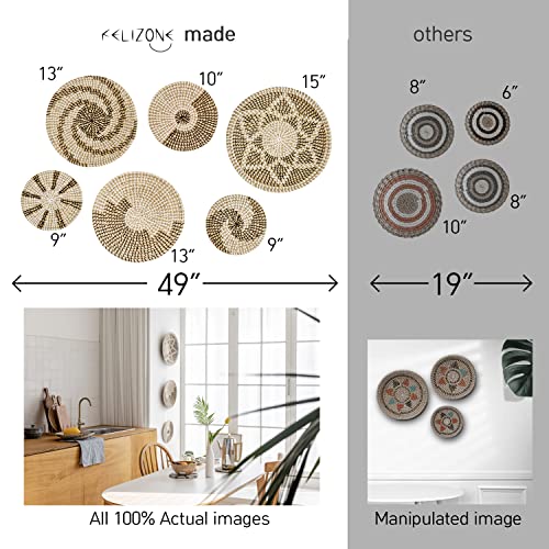 Felizone 6Pcs Handmade Woven Wall Baskets Decor Set - Unique Wall Art Decor & Round Boho Basket (Monotone Color) #TOP5