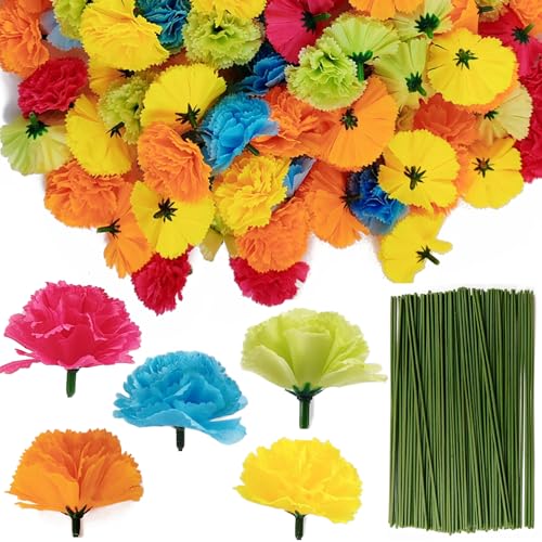 ROYHOO 50PCS Marigold Flower Heads, Colorful Artificial Flowers for DIY Marigold Garland Diwali Day of The Dead Halloween Wedding Party Home Decorations