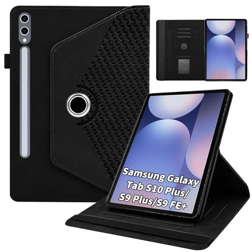 Kitzomi Case for Samsung Galaxy Tab S10 Plus 2024/ S9 FE Plus 5G 12.4 Inch 2023 with Pocket 360° Rotating Multi-Angle Stand Cover Auto Wake/Sleep PU Leather Business Folio Protective Cases, Black by Kitzomi - Used condition - US$21.30