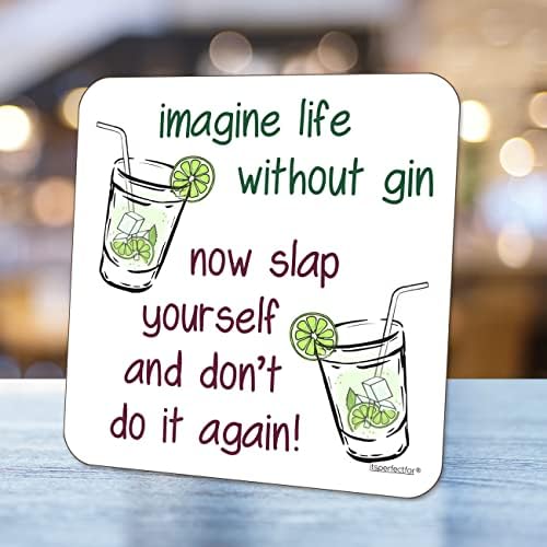 Imagine Life Without Gin Now Slap Yourself and Don't do it Again! Funny Drinks Coaster Mat for Gin Drinker.