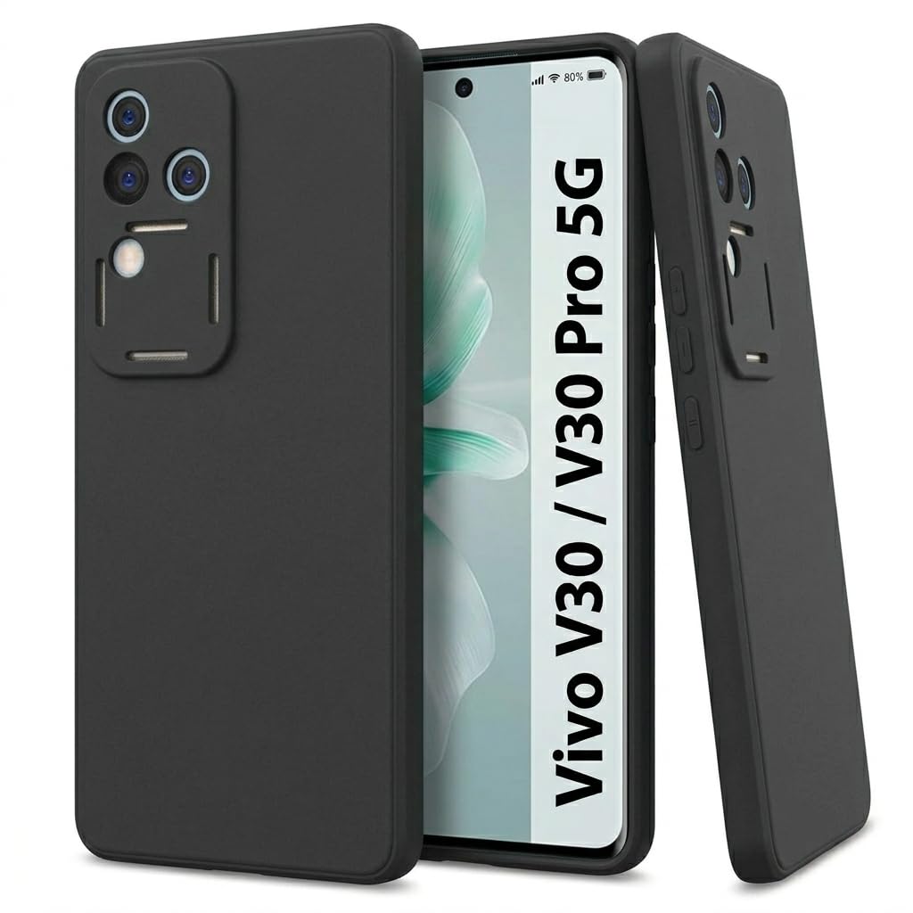 JANAK RAJ Velvet Silicone Back Case Cover for Vivo V30 / V30 Pro 5G | Soft Like Silk Liquid Touch in Slim Flexible Matte Finish | Inner Microfiber & Raised Rubberised Camera Protection - Black