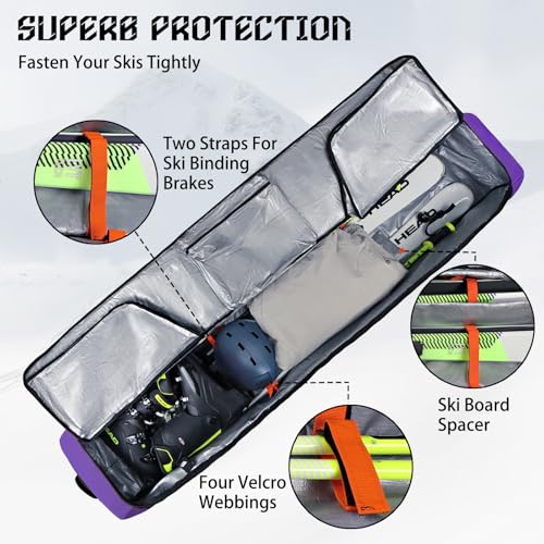 Goloni Ski Bag with Wheels,Padded Snowboard Bag for Air Travel,600D Waterproof Fabric,Foldable Snow Bag Fits 2 Pairs Skis Up to 175/190cm by Goloni - Image 3