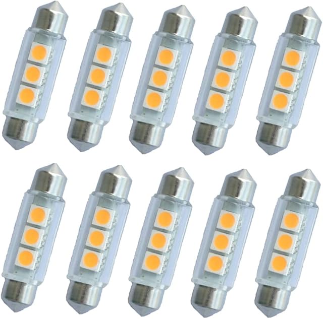 ShuoHui 10x Car Interior 3 LED 5050 SMD Dome Festoon Bulb c5w Light Lamp 42mm Warm White