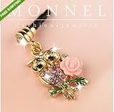 IP422-B Cute Pink Crystal Rose OWL Anti Dust Ear Cap plug for Iphone Android 3.5mm EAR JACK