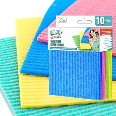 Molly's Marvelous Swedish Dish Clothes, Reusable Microfiber Sponge Dish Cloth, Eco-Friendly Kitchen Cleaning Towels 10pk Cover