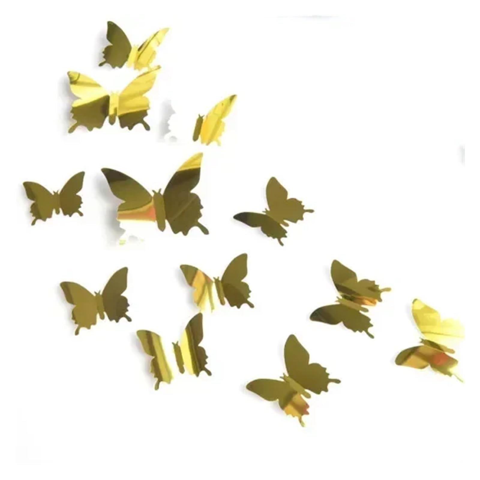 12pcs 3D Butterfly Colorful Mirror Wall Sticker Removable Decal Art Home Decoration Bedroom Kids Room Decors Stickers(Gold Mirror)