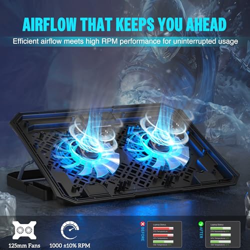 Image of CLAW Air Pro C39 Laptop Cooling Pad with Dual 125mm Fans (1000 RPM), Mobile Stand, Anti-Slip Baffle, 5 Height Levels, 2 USB 2.0 Ports, Supports Up to 17-Inch Laptops - Black