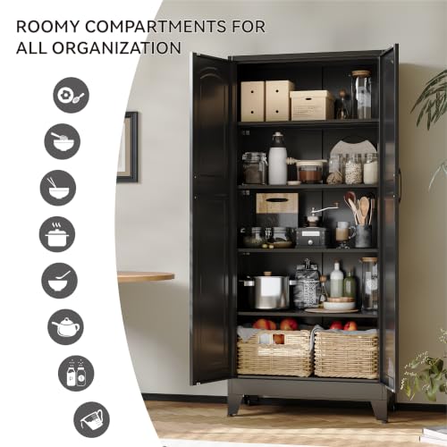 Image of COFaR 71 inch Black Arched Storage Cabinet for Living Room and Home Office