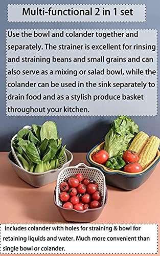 PIQIUQIU 6-piece foldable colander set, kitchen strainer, double layer drain basin and basket, stackable set, plastic wash bowl, soaking, washing and draining vegetables and fruit