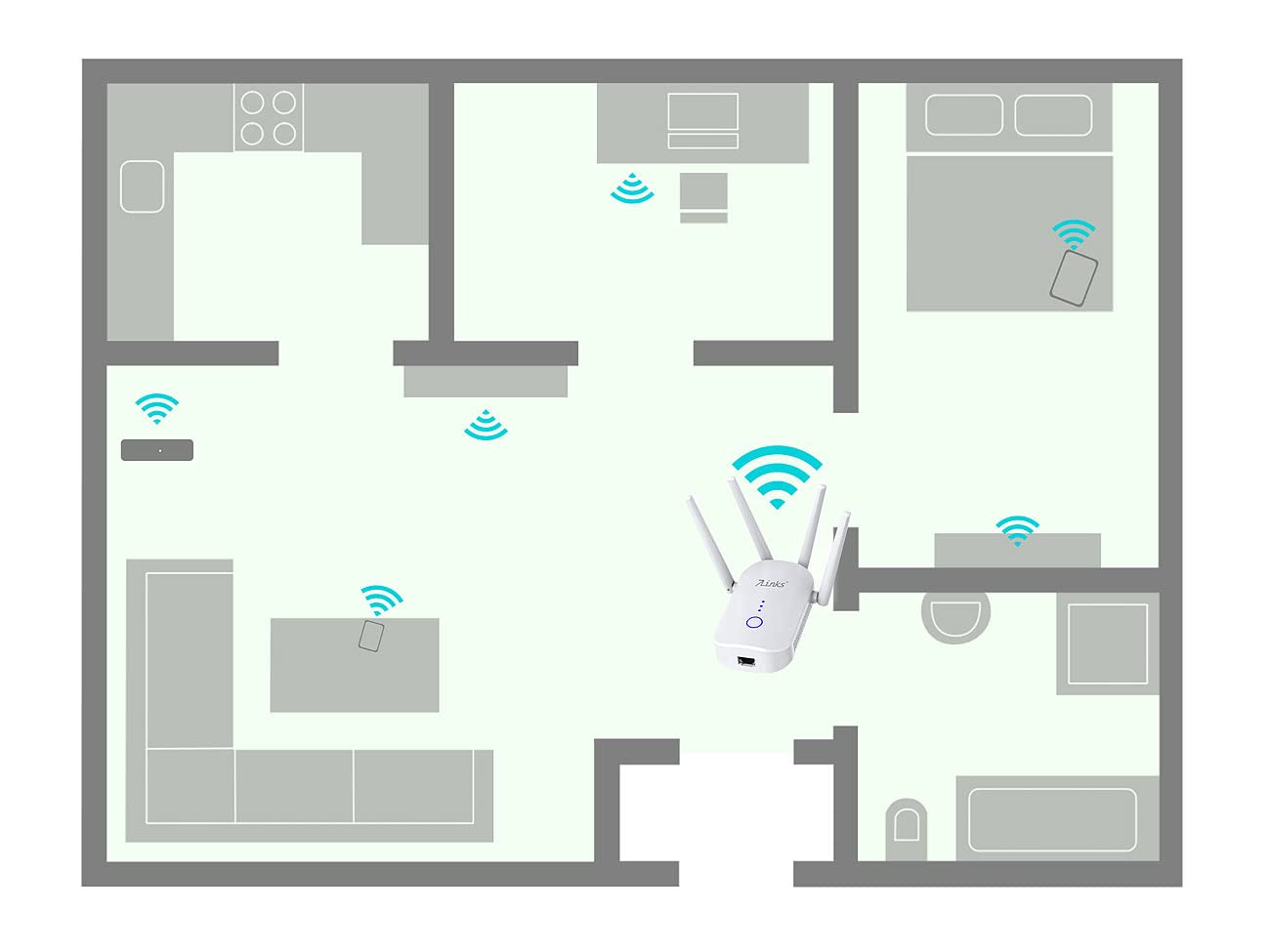 7links Repeater WiFi Dual Band 1200 Mbit/s con porta LAN, 4 antenne, app ELESION