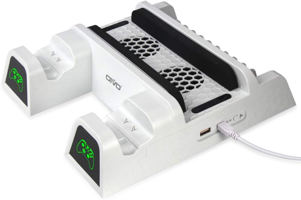 OIVO Vertical Cooling Stand Compatible with Xbox ONE X/Xbox ONE S/Regular Xbox ONE, Cooler Cooling Fan with 2PACK 600mAh Batteries, Games Storage, Dual Controller Charging Dock Station (X0011-White)