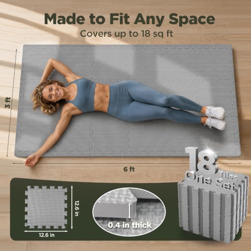 Image of AIRHOP 18 PCS Gym Floor Mat, EVA Foam Puzzle Gym Mat, High-Density Interlocking Foam Floor Tiles for Home Gym, Play Workout Garage Kitchen Flooring 12.6 inchx12.6 inchx0.4 inch