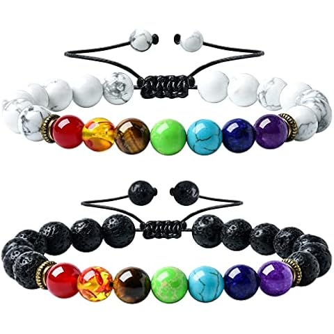 HEDQFM 2 PCS Chakra Bracelets Lava Rock Stone Aromatherapy Essential Oil Diffuser Bracelet Adjustable Woven Bracelet and Elastic Rope Bracelet for Men and Women Cover