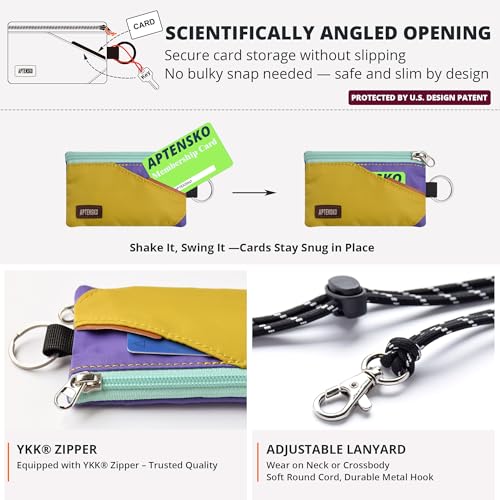 Image of RFID Blocking Travel Wallet with Adjustable Lanyard, Small Nylon Zipper Pouch and Badge Holder for ID, Credit Cards, Cash, Keys, Commuters (DarkYellow+Violet)