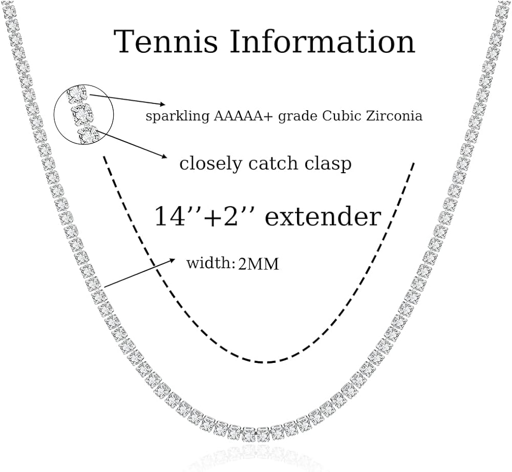 Miniatura 5 de GUOKE 5A Tennis Choker Necklace for Women, 14K Gold Diamond Sparkly Silver Necklace 2MM 3MM 14Inch 16Inch