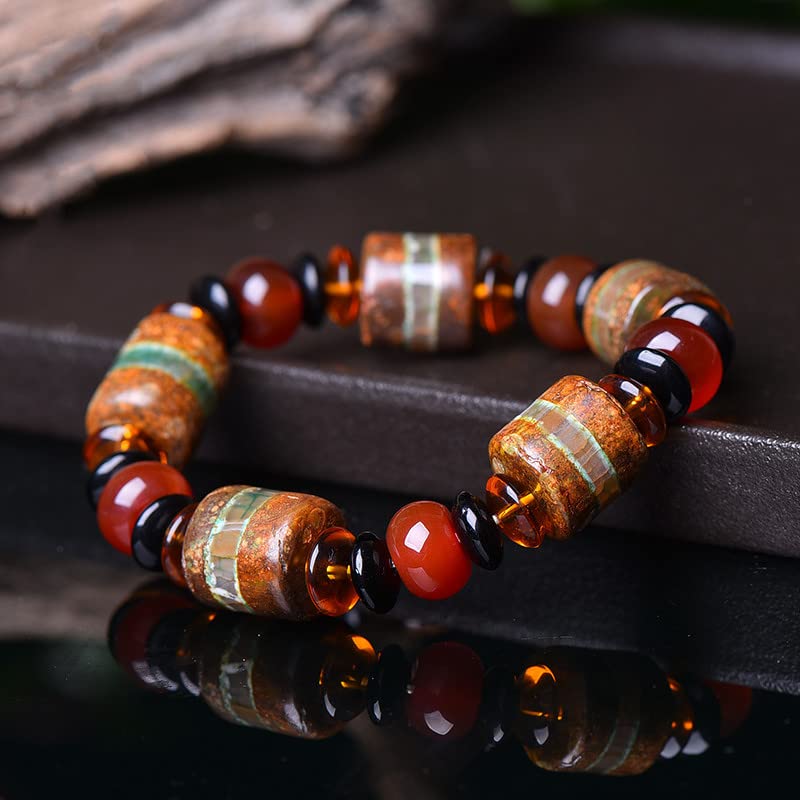 Pulsera Pulsera de amuleto, pulsera de cuentas de ágata natural, pulsera de Feng Shui, pulsera de cuentas Dzi de estilo tibetano, atraer riqueza, dinero y buena suerte, brazalete de pareja, regalo de