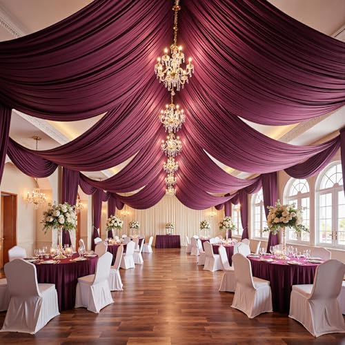 Image of 20ftx15ft Burgundy Backdrop Curtains for Parties, Wrinkle Free Polyester Burgundy Photo Backdrop Drapes 4 Panels 15 ft Long Back Drop Cloth for Wedding Birthday Photography Background Party