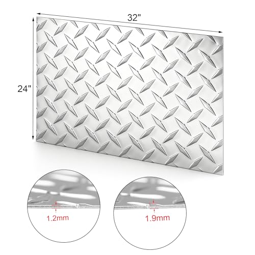 Image of 2pcs 24inX32in Embossed Diamond Aluminum Plate Sheet, 17GA Mill Finishing Checker Sheets Tread Plate /Rolls for Commercial & Residential Use Walls Floors Trailers
