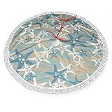 Beach Starfish Christmas Tree Skirt with Tassel, Xmas Tree Mat Base Cover Christmas Ornament for Fes