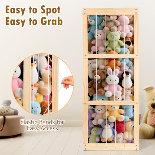 Image of Stuffed Animal Storage - Large Capacity Toy Organizers for Kids | Wooden Stuffed Animal Holder with Elastic Zoo Bars | Plushies Storage Toy Chest for Nursery, Playroom, or Bedroom