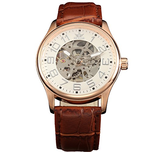 Preisvergleich Produktbild SEWOR Herren Mechanische Skelett aufziehbar transparent Armbanduhr