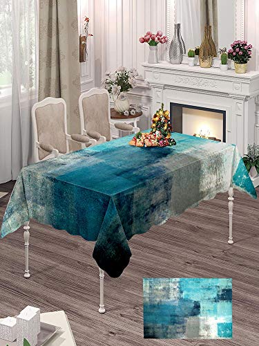 Silichee Rectangle Tablecloth, Turquoise And Grey Abstract Art Painting Modern Fashion Tablecloth Soft Tablecloth For Kitchen Dinning Tabletop Decoration Outdoor Picnic Rectangle 60X84 Inch #TOP14