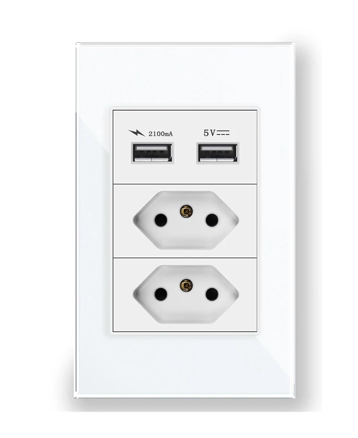 Brazil Standard Socket, White Tempered Glass Panel, Socket 2100ma, Size 120mm*72mm, with USB Ports Wall Power Outlet(Brazil Socket (2usb))