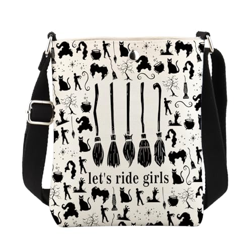 Witch Crossbody Sling Bag Flying Broom Gifts Halloween Magic Broom Movie Cross Body Bucket Purse with Adjustable Strap