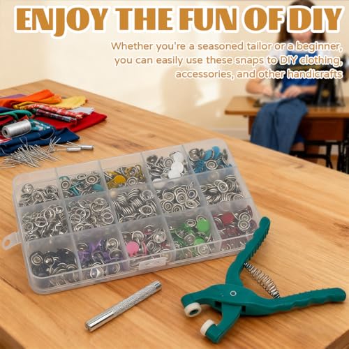 Zithgen Lot de 240 Paires de Boutons-Pression en Métal - 10 Couleurs - Diamètre 9.5mm, Épaisseur : 3 mm - avec Pince Métallique et Poinçon - pour Vêtements Jeans, Cuir, Sacs & Artisanat DIY – vue 7