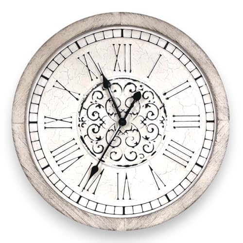 Large Decorative Vintage Worn Wall Clock - Big Farmhouse, Rustic, Coastal Decor - 25 inches for Living Room or Bedroom - Battery Operated