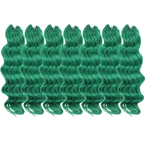 Green Ocean Wave Crochet Hair 9 Inch Curly Crochet Hair 7 Packs Deep Wave Short Wavy Crochet Braids St Patricks Day Hair Extensions for Women