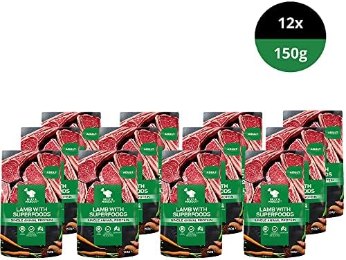 Billy + Margot Wet Dog Food Pouches. Multipack 12 x 150g, 100% Natural Dog Food Wet - Premium Lamb+ Superfoods. Grain Free Dog Food for Adult Dogs
